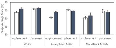 Placement Work Experience May Mitigate Lower Achievement Levels of Black and Asian vs. White Students at University